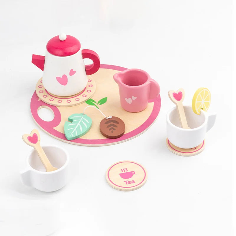 Kids Pretend Play Toys Popular Kids Kitchen Toys Realistic Wooden Tea Set Party Toy Set Children's Simulation Tea Set Gifts
