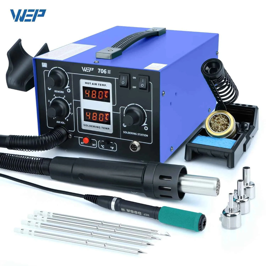 WEP 706-II T12 Soldering Station With Hot Air Gun Air Pump Welding Iron  2-in-1 Desoldering Reowrk Station PCB SMD Repair Tool