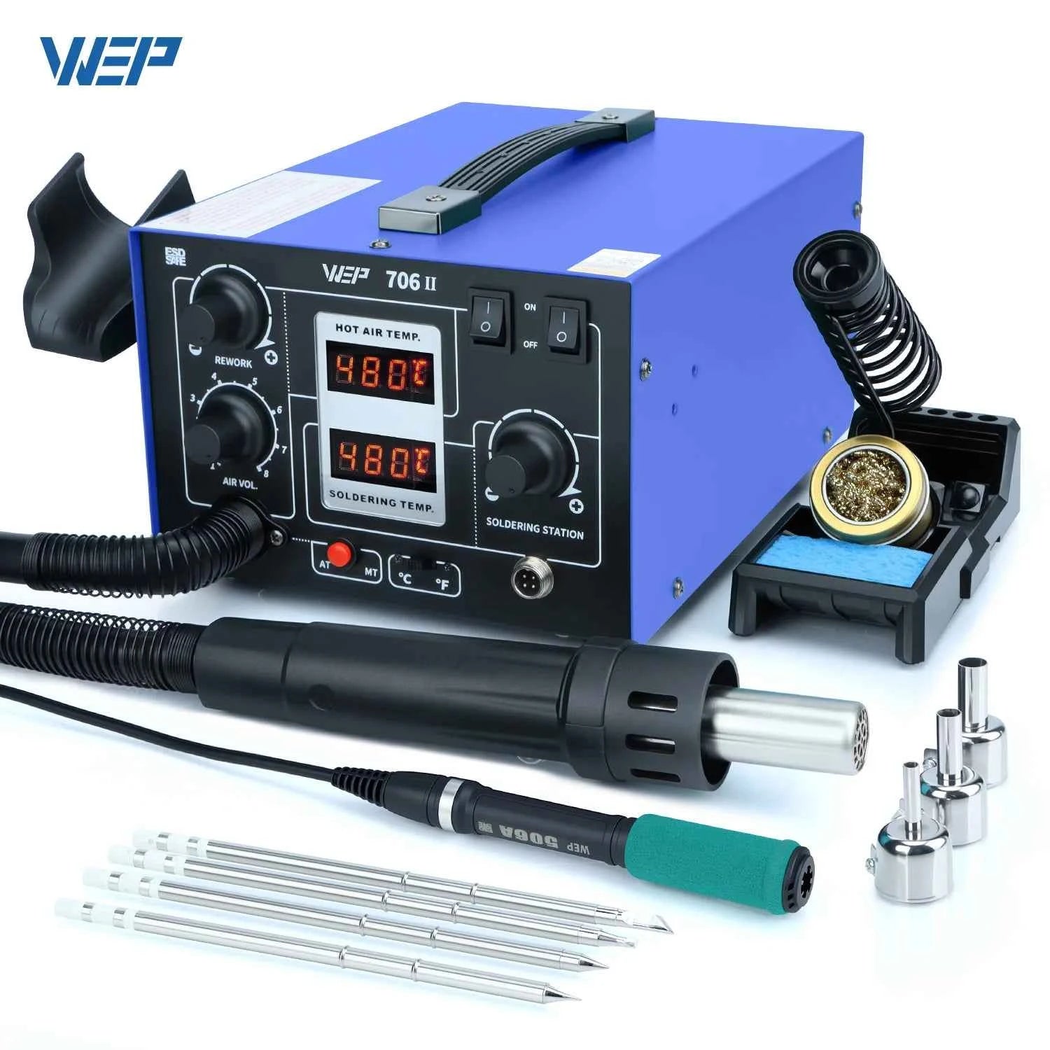 WEP 706-II T12 Soldering Station With Hot Air Gun Air Pump Welding Iron  2-in-1 Desoldering Reowrk Station PCB SMD Repair Tool
