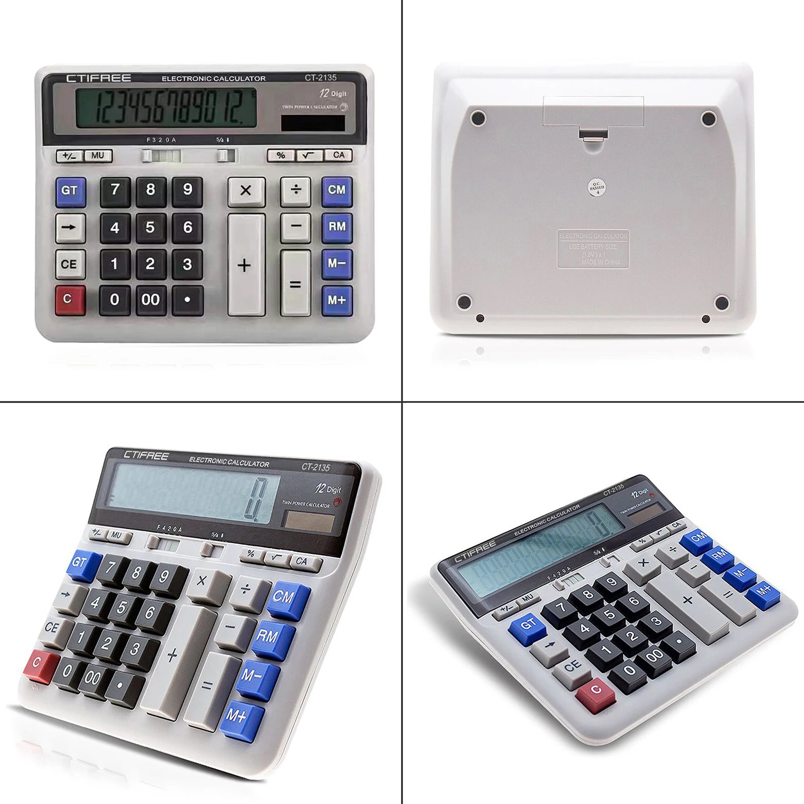 Computer Electronic Calculator Counter Solar & Battery Power 12 Digit Display Big Button Calculators for Business Office School
