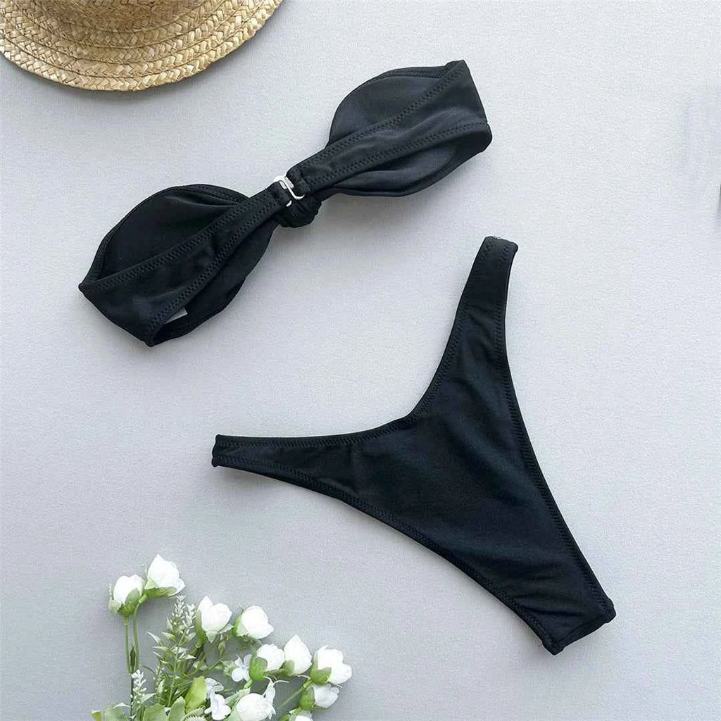 Bandeau Knotted Brazilian High Cut Bikini Women Swimwear Female Swimsuit Two-pieces Bikini set Bather Bathing Suit Swim V5930