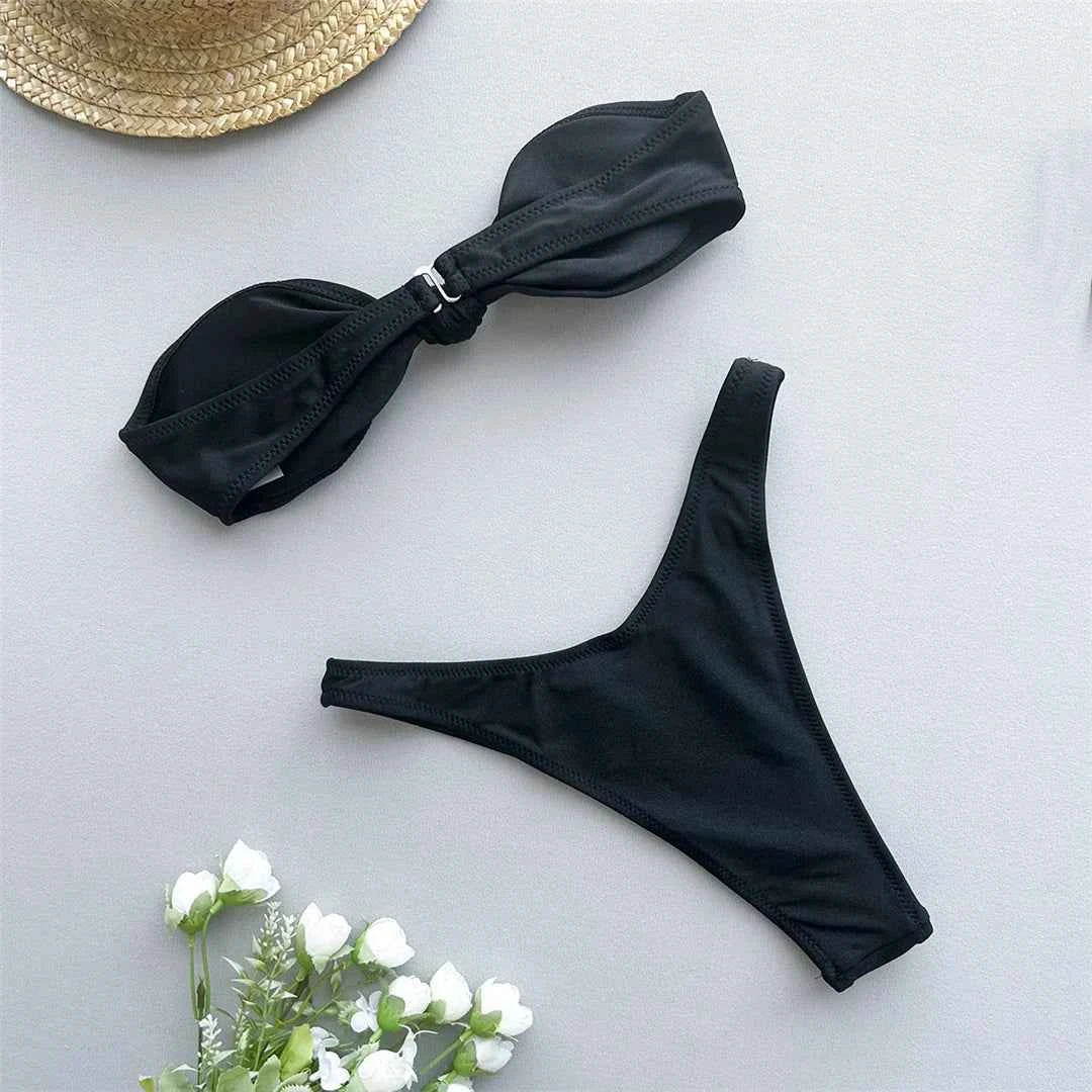 Bandeau Knotted Brazilian High Cut Bikini Women Swimwear Female Swimsuit Two-pieces Bikini set Bather Bathing Suit Swim V5930