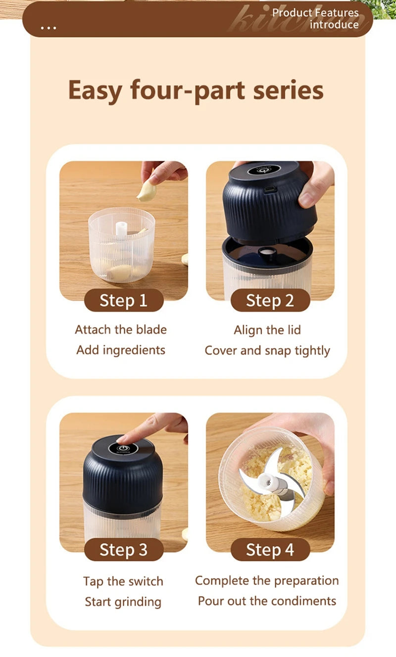 Mini Electric Garlic Masher Crusher Wireless USB Rechargeable Vegetable Chopper Garlic Crusher Food Chopper Kitchen Gadgets New