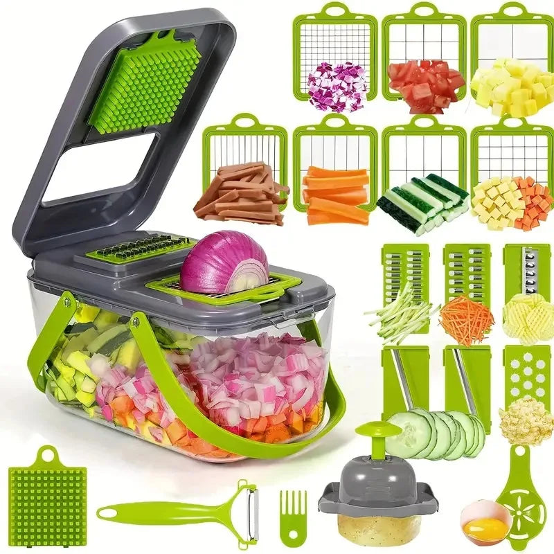22 In 1 Multifunction Vegetable Chopper Mandoline Slicer Onion Dicer Food Grater With Drain Basket Container Kitchen Accessories