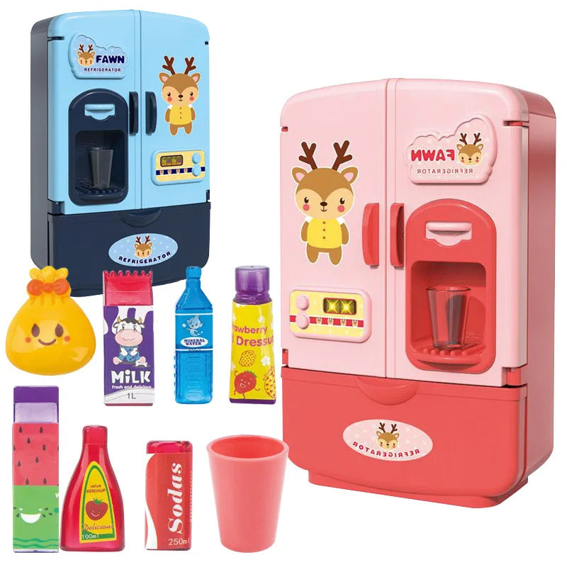 Kids Toy Fridge Mini Double Door Refrigerator Baby Toys Furniture Simulation Pretend Play Kitchen Toys Accessories Role Play