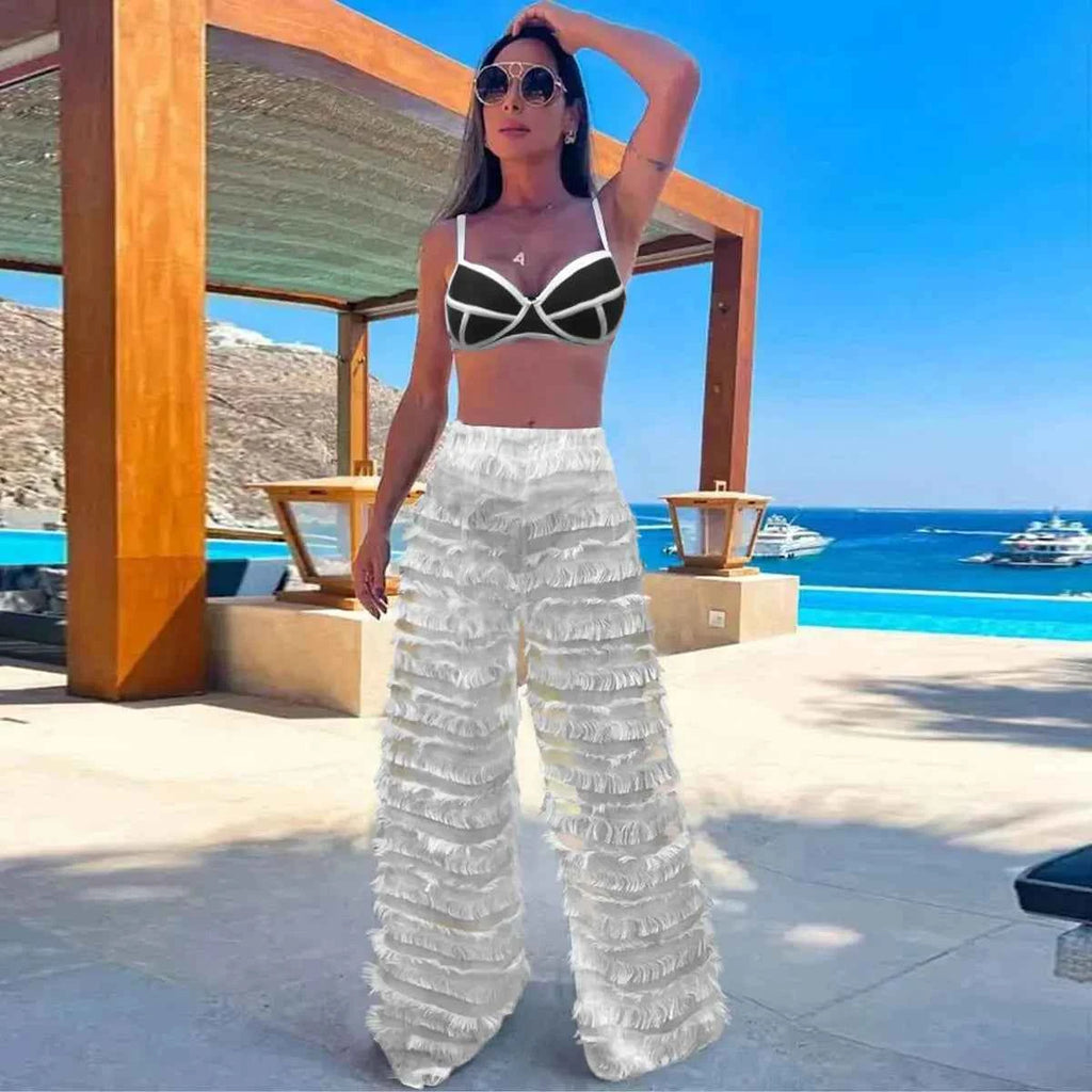 2026 New Sexy Women Three Piece Bikinis Set With Pants Bra See Through Beach Pants Swimsuit Summer Female Vacation Beachwear