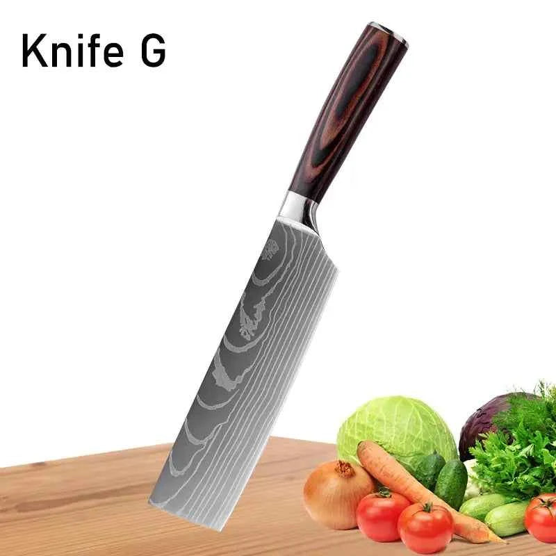 WXCOO Chef Knife Japanese Kitchen Knives Set Professional Laser Damascus Pattern Stainless Steel Meat Cleaver Slicer Knife