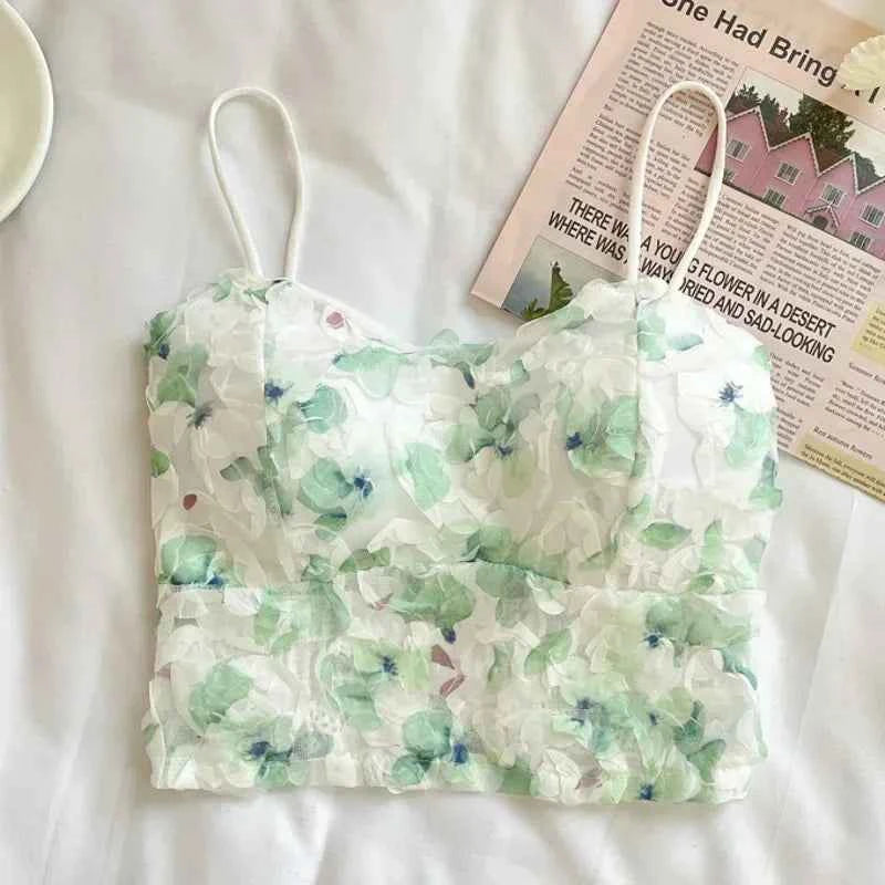 Fashion Sweet Floral Corset Vest Office Lady Beach Style Sleeveless Blouse Women Vintage Lace Slim Crop Top