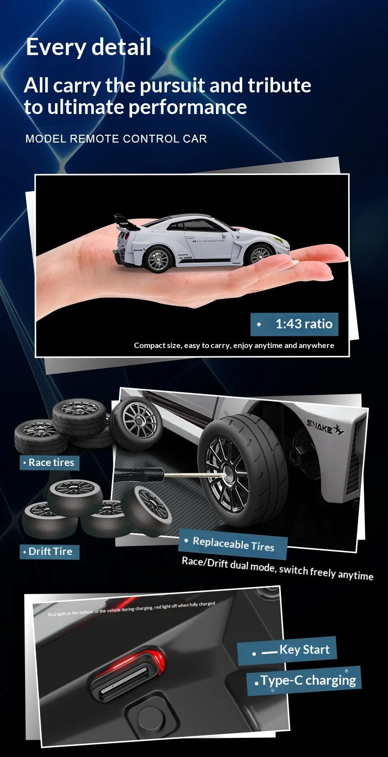 Mini Alloy RC Car 1:43 High-Speed Drifting Sports Car Boys Toy Four-Wheel Drive Simulation Race Car Remote Control Vehicle