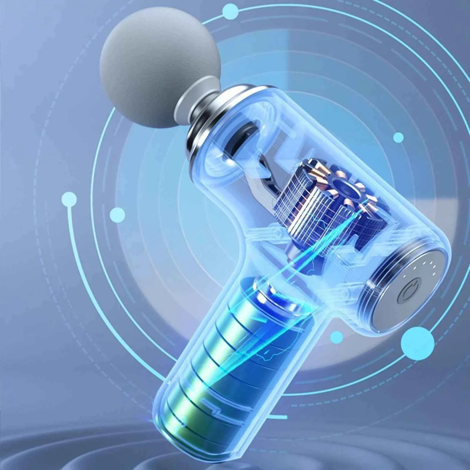 A Portable Electric Fascia Massage Gun, 4 Replaceable Massage Heads, 6-Speed Mode Adjustment, Deep Tissue Impact Muscles, Reliev