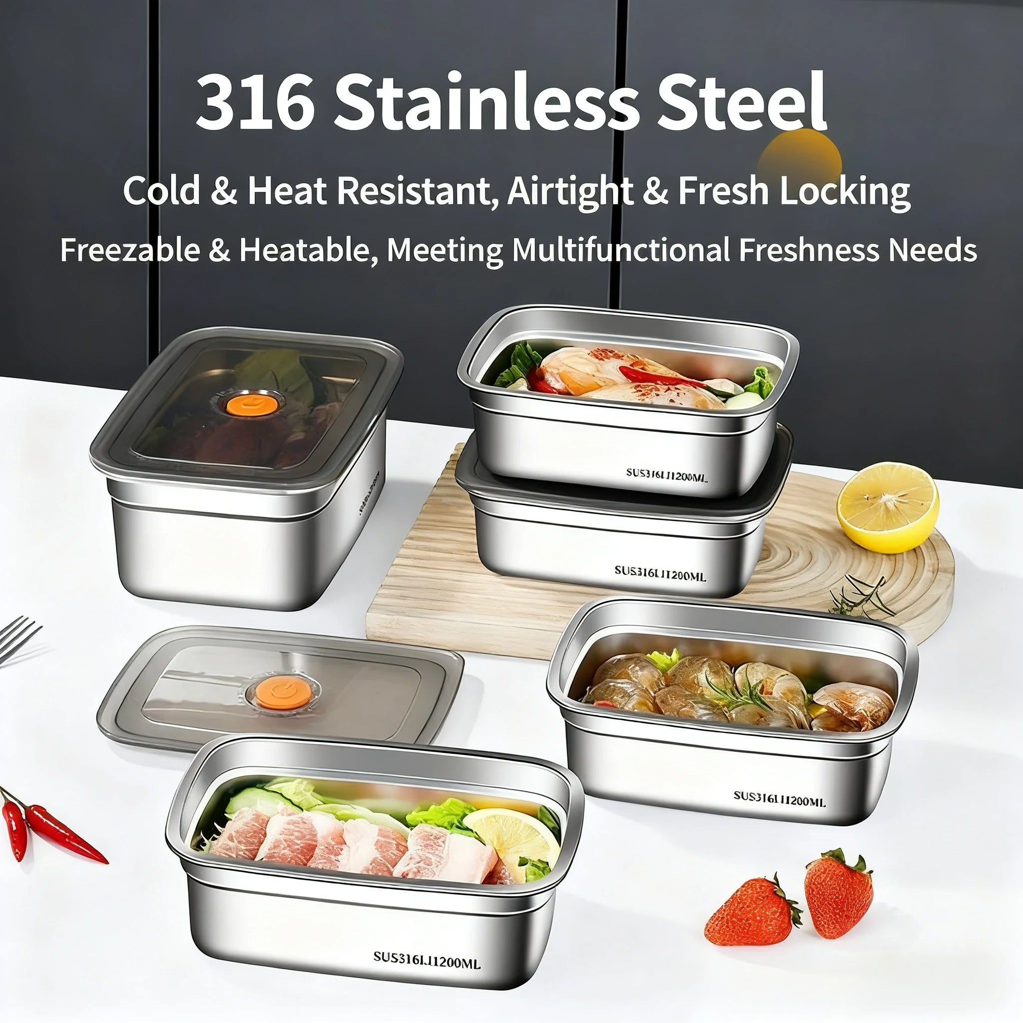 Stainless Steel Camping Lunch Box Sealed Leak-proof Bento Box Microwave Suitable Large Capacity Refrigerator Freezer Storage Box