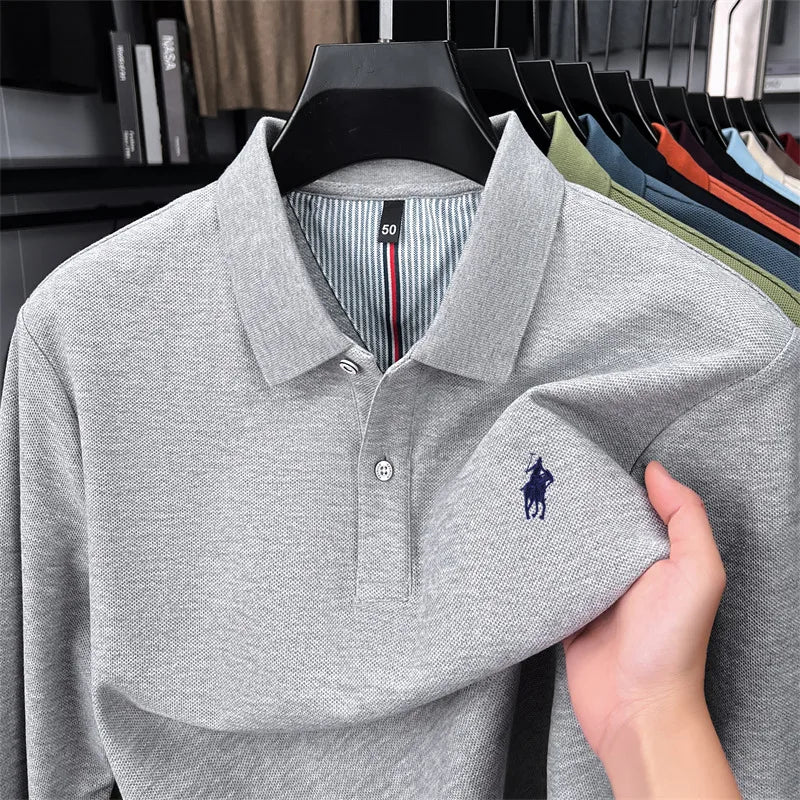 100% cotton high-end brand long sleeve polo shirt new Paul pony embroidery luxury comfort men's business leisure lapel T-shirt