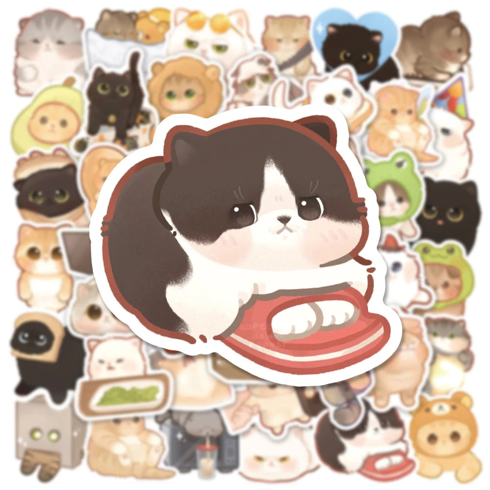 10/30/50PCS Kawaii Cat Stickers PVC Cartoon Cute Decals Toy Stationery Guitar Aesthetic Decorations School Supplies For Children