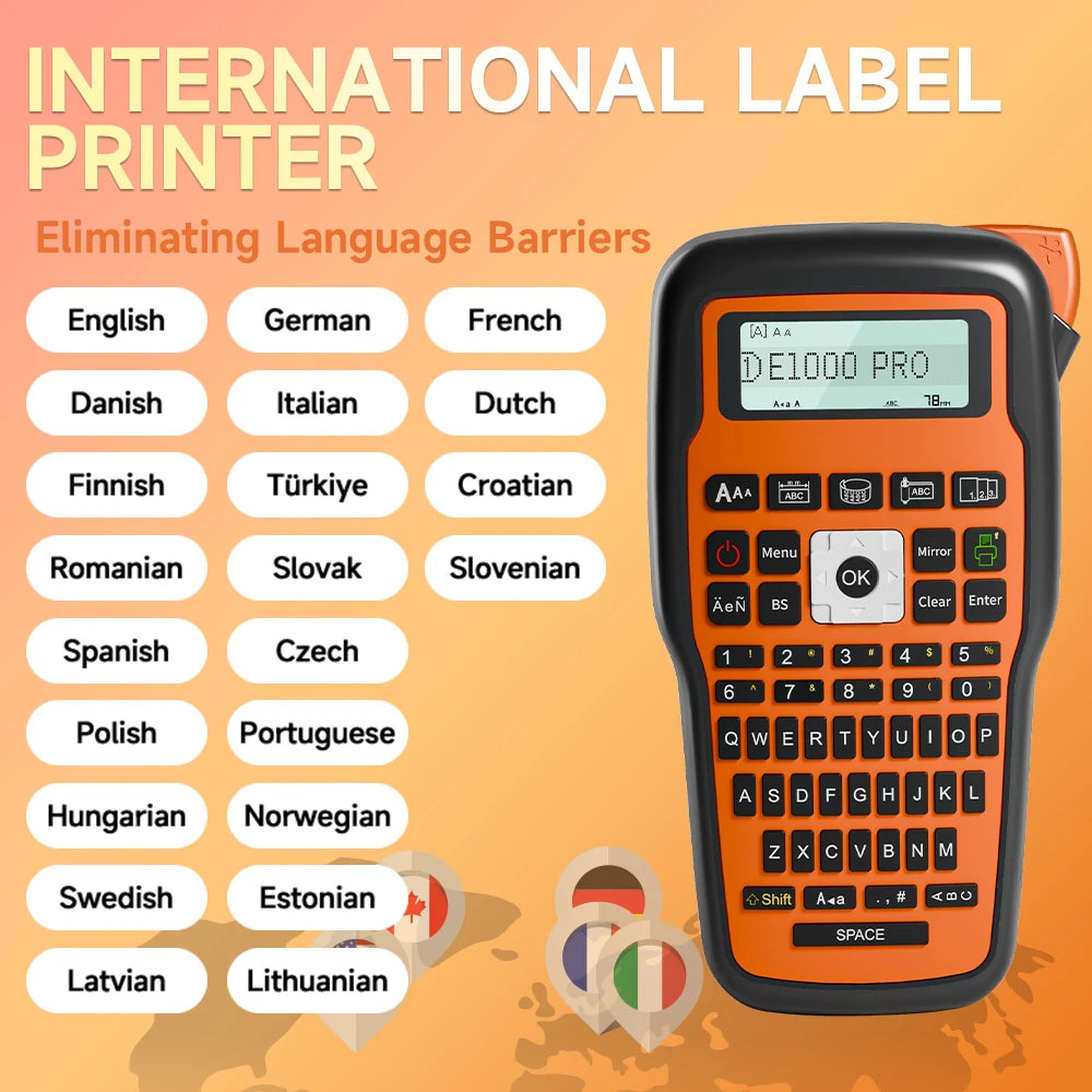Portable Label Printer E1000 PRO Label Maker Machine with Tape USB-C for Power Multiple Font Icon for School Office Organization