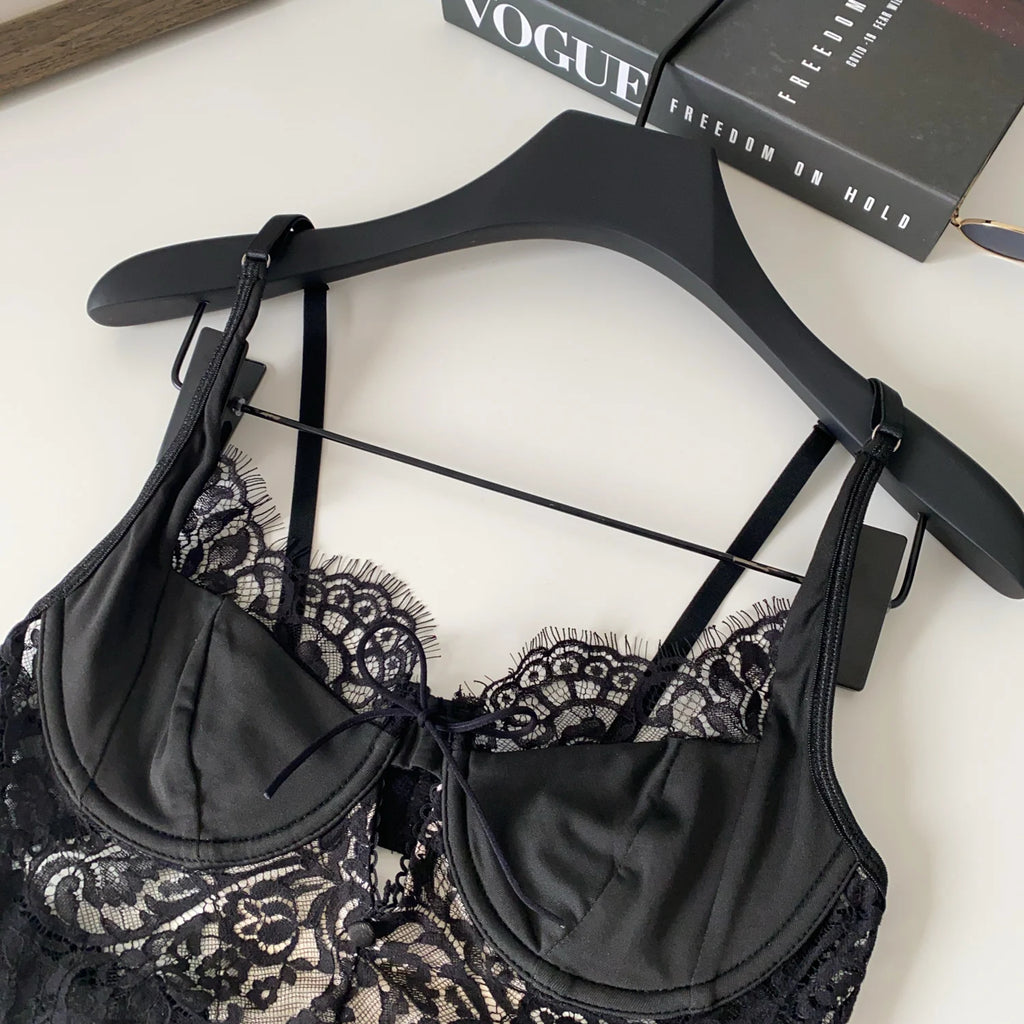 Summer Lace Hollow out ort Design Sensual Pure Desire Sexy Top Women's Strapl Crop Vest Tulle Me Brtte Outfit