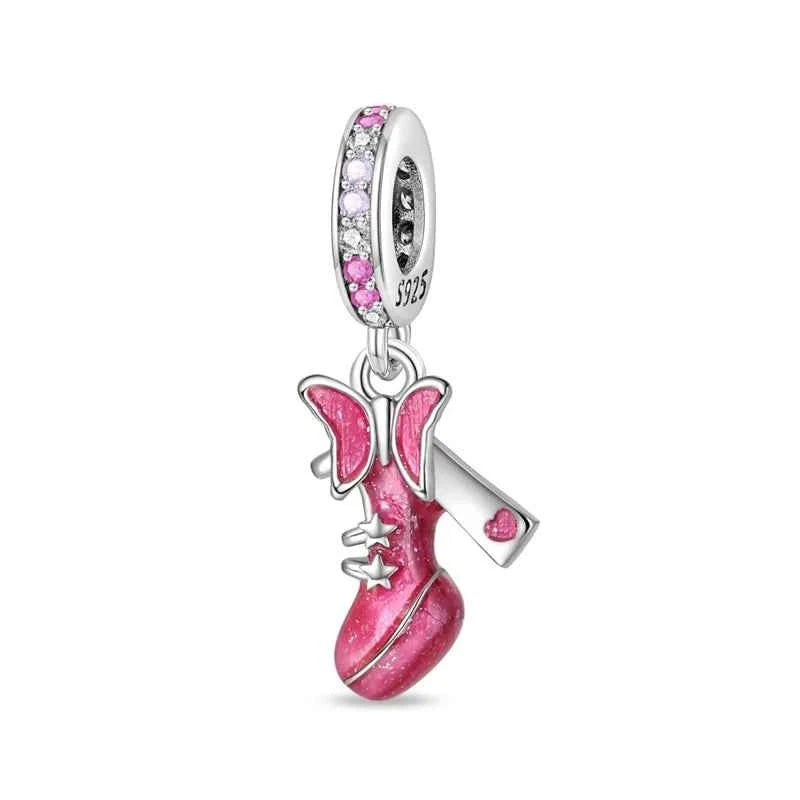925 Silver Pink Princess Skirt Butterfly High Heels Fashion Bag Charms Beads Fit Pandach 925 Original Bracelets Fine DIY Jewelry