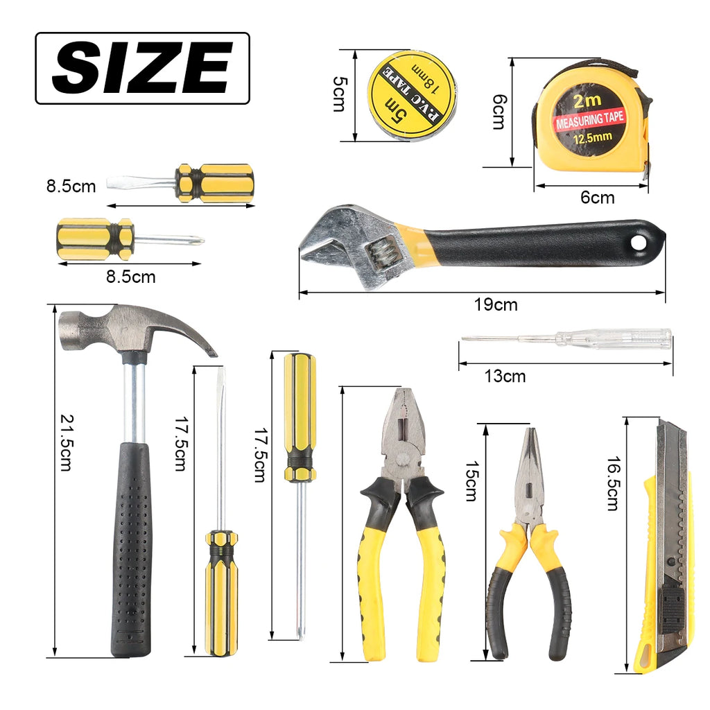 8/9/12/13Piece Tools Set General House hold Hand Tool Kit with Plastic Toolbox Storage Case Used to Car repair And home Repair