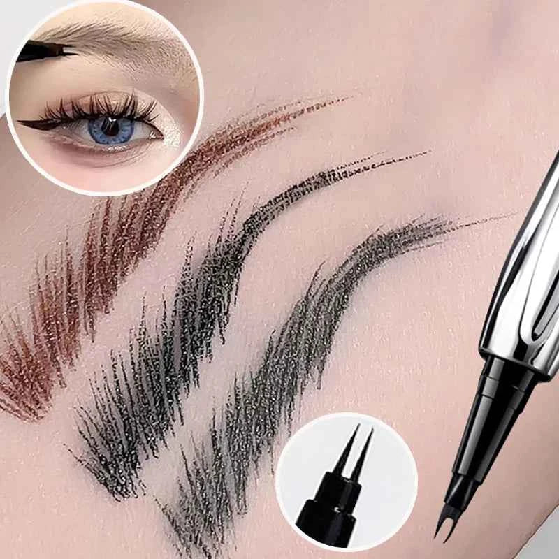 Ultra-fine 2 Point Silver Eyebrow Pen Liquid Wild Eyebrow Tattoo Waterproof 2 Fork Silkworm Brow Pen Easy To Grip Eye Makeup