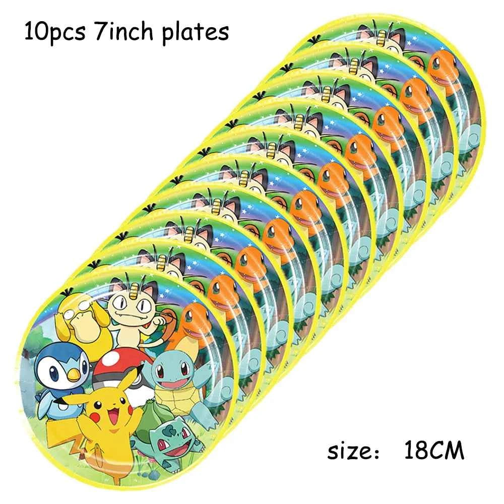 Pokemons Party Birthday Decoration Happy Pikachu Theme Tableware Cups Plates Balloons Banner Supplies Kids Favors Baby Shower