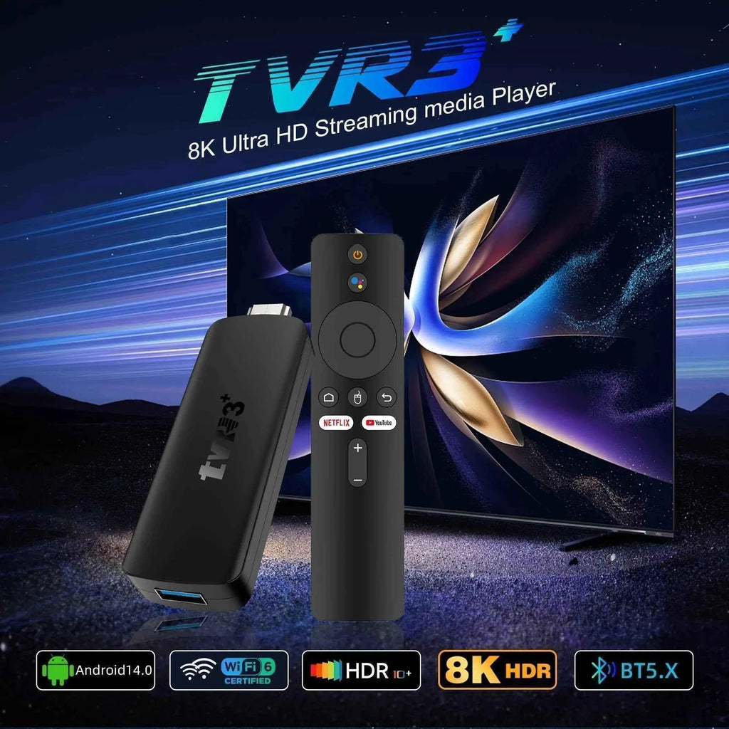 2026 TVR3+ Dual UI interface TV Stick 8K HD WIFI 6 Android 14.0 RK3518 Quad Core 8GB RAM 128GB ROM Home Theater Media Player