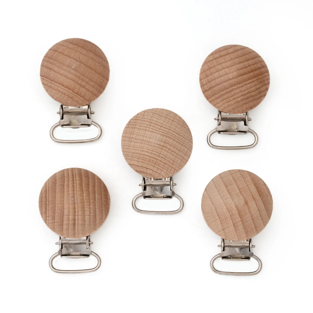10Pcs Wooden Baby Pacifier Holder Metal Clip Beech Baby Pacifier Clips Chain Accessories Wooden Teether Toy BPA Free