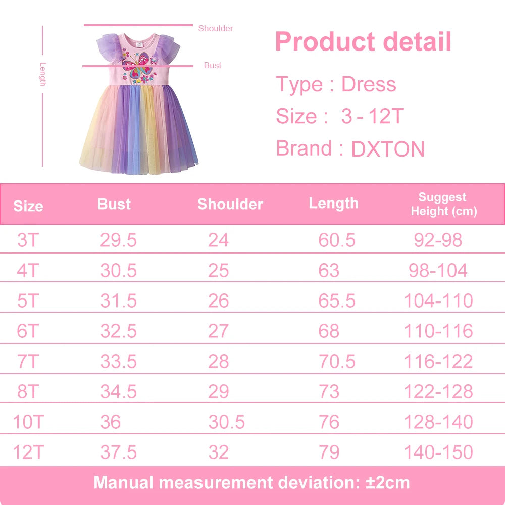 DXTON Ruffles Sleeveless Princess Dresses Mesh Elegant Kids Dress For Girls Butterfly Floral Summer Children Holiday Clothing
