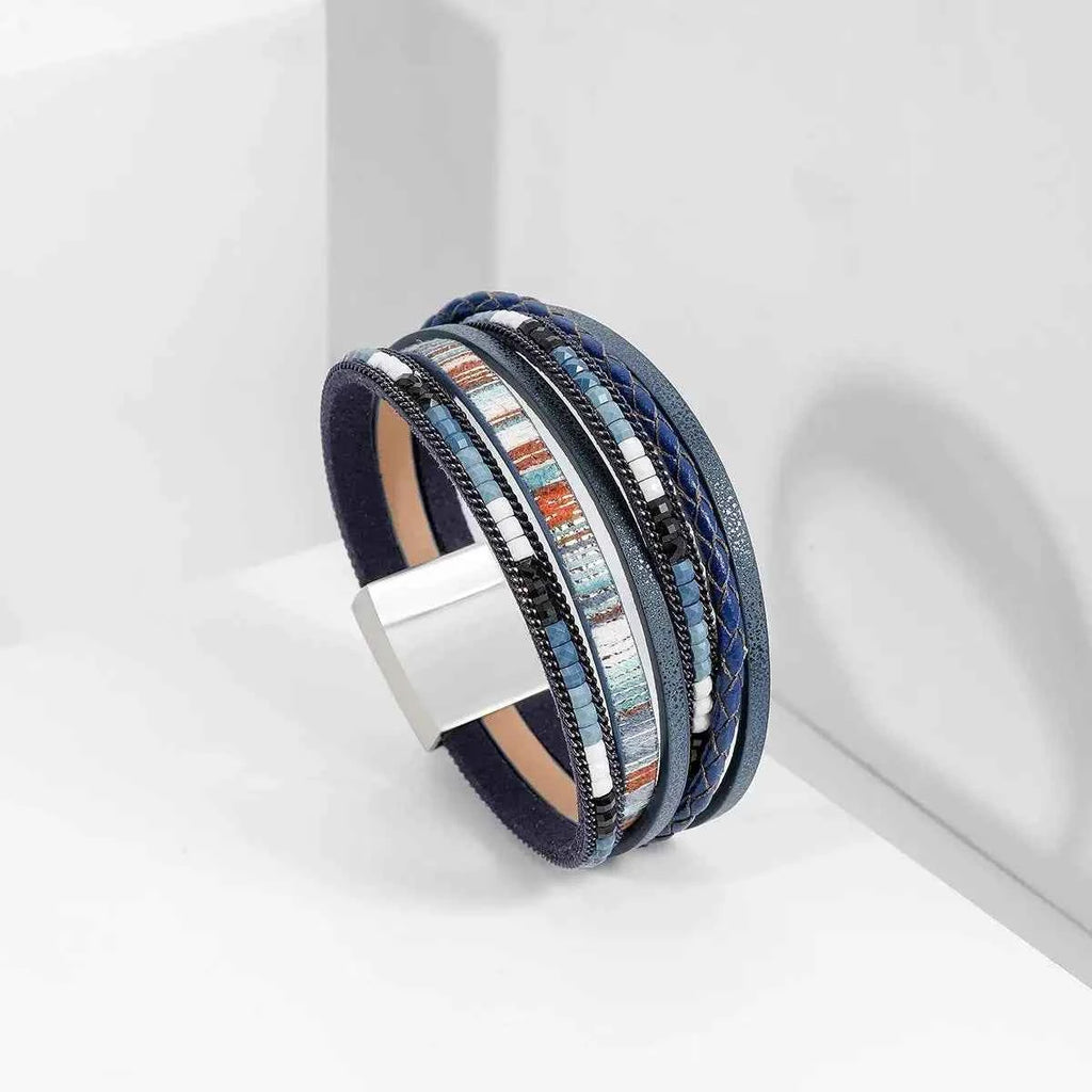 Multilayer Brown Leather Bracelet For Women Fashion Creative Bohemian Hand Woven Magnetic Clasp Bracelet