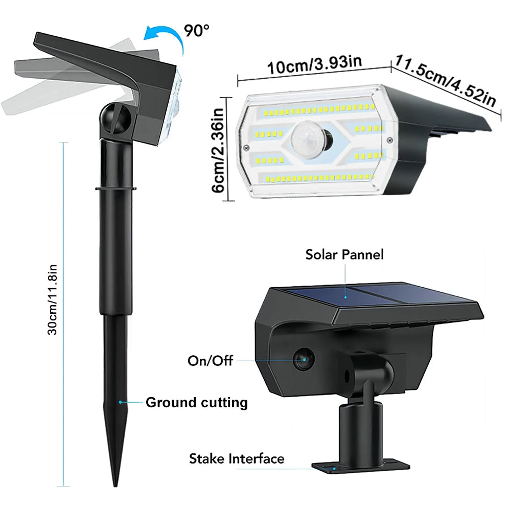 LED Solar Garden Lights 60LED Security Lights Outdoor Motion Sensor Solar Landscape Spotlights 3 Modes Waterproof Yard Wall