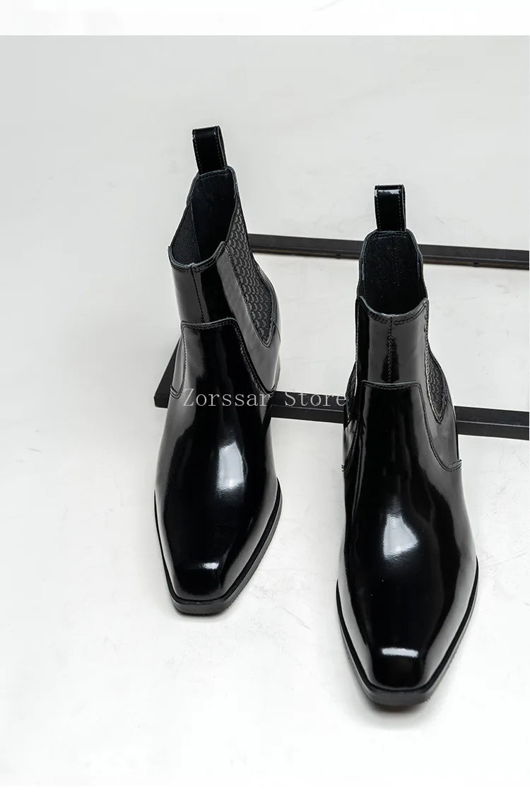 Autumn Winter New Mens 5 CM High Heels Warm Genuine Leather Ankle Boots Shoes Men Business Dress Work Boots Black Wedding Shoes
