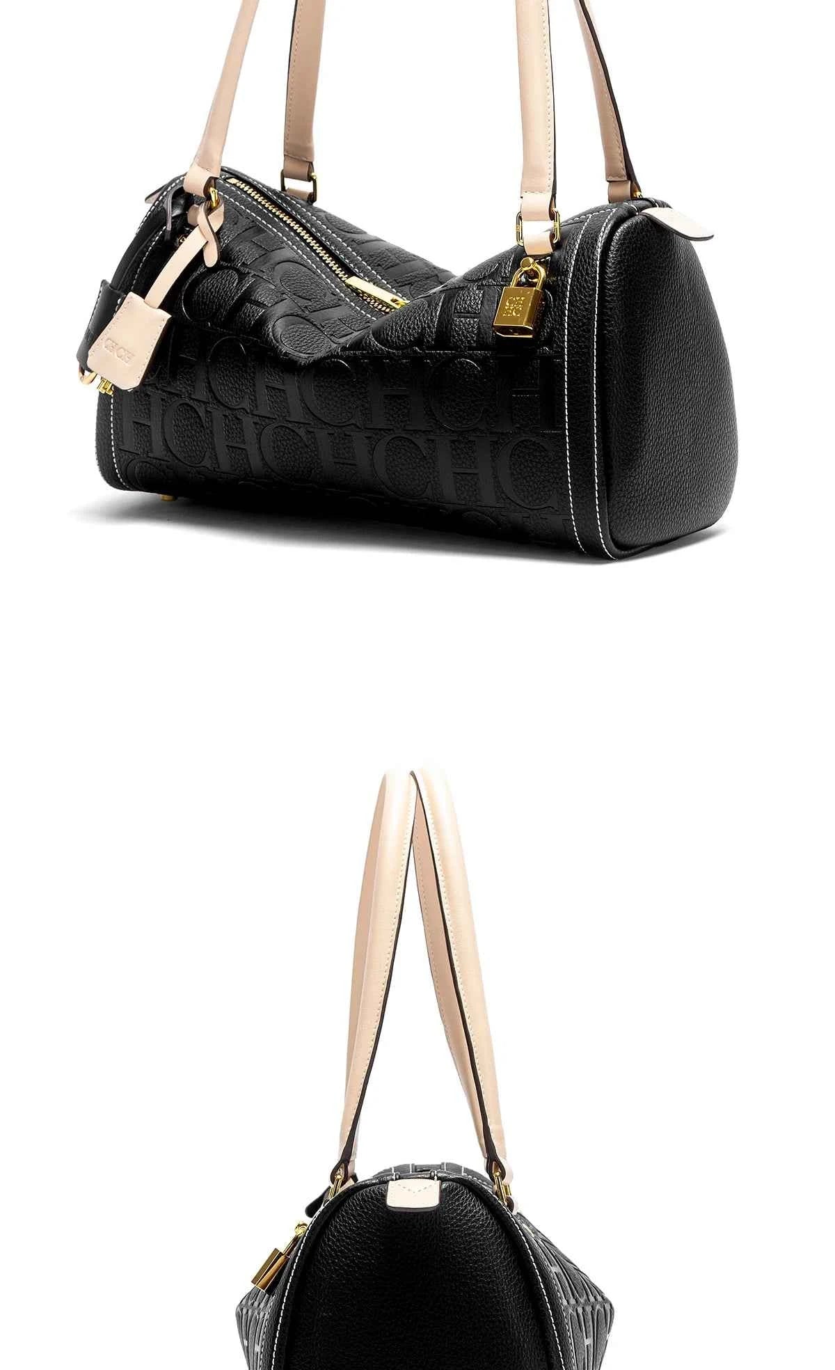 C-H Women's Boston Bag Autumn Winter New Collection Letter Design Texture Shoulder Bags
