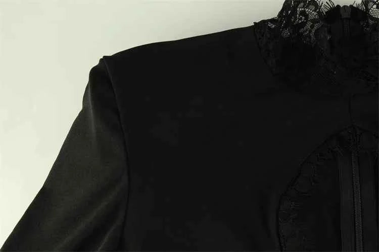 Huhugirl Lace Patchwork Hollow Out Bodycon Sheath High Collar Women Dresses Half Sleeve Outfits Sexy Club Fashion Female Vestido