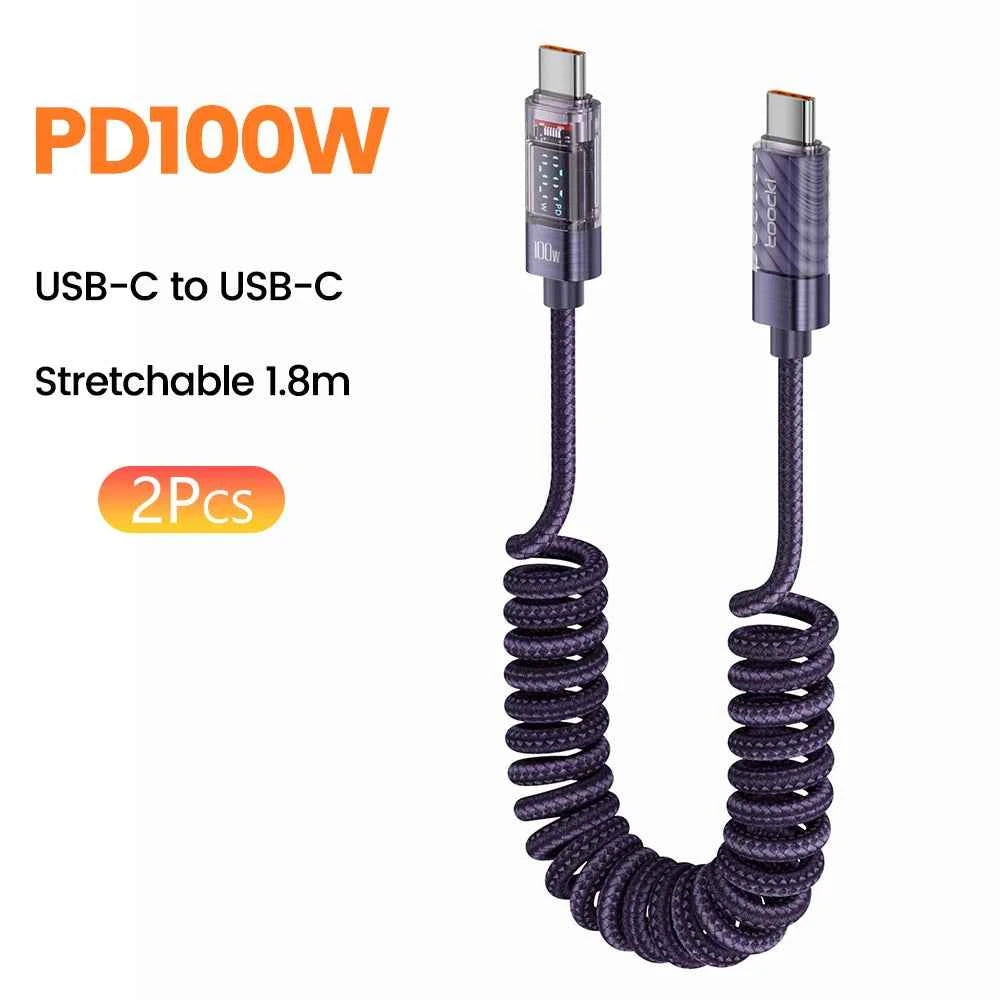 Toocki Type C to Type C Cable 100W Display Fast Charging Charger USB C to USB C Transparent PD Cable For IPhone15 Xiaomi Macbook