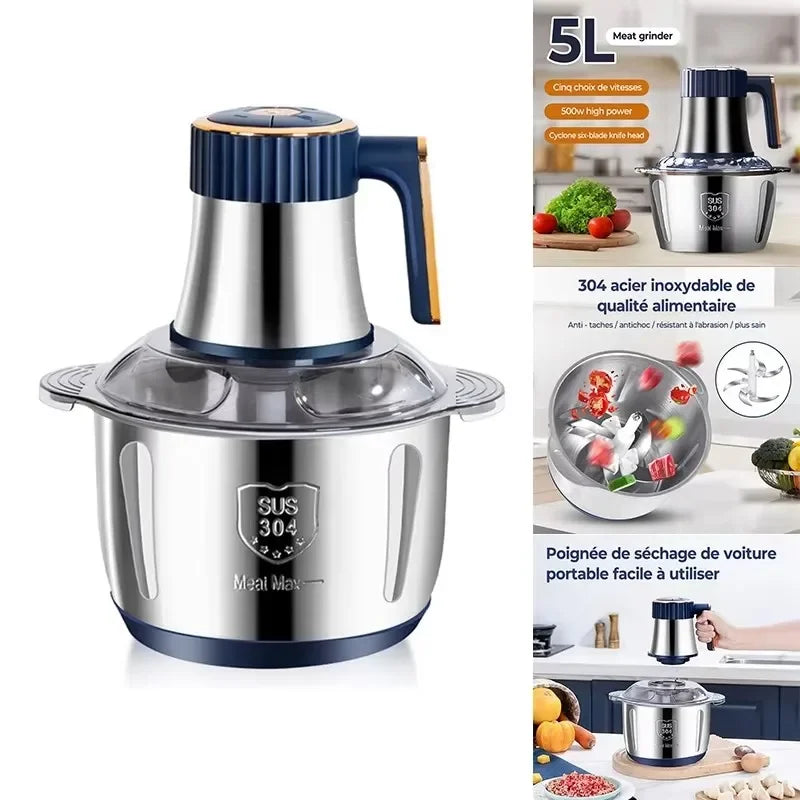 5L Large Capacity Electric Meat Grinder Food Crusher Vegetable Chopper Multifunctional Kitchen Blender Processor