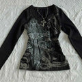 Retro Hip Hop Y2K T-Shirts Fashion Women Sexy Long Sleeve Gothic Vintage Punk Streetwear Tops Casual Slim Hot Girl Autumn Tees