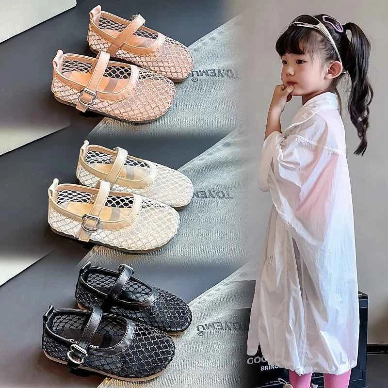 Children's Perforated Mesh Slip-on Shoes New Beige Breathable Boys' Girls' Leather Shoes Pink Soft Anti-slip Kids Baby Sandals