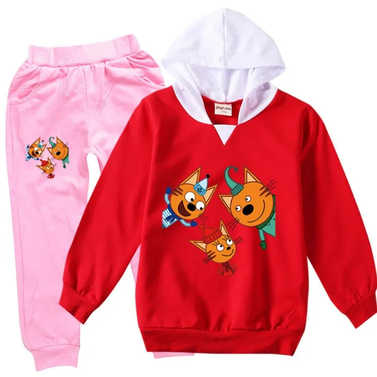 Kid-e-cats Clothes Kids Russian Три Кота My Family Three Happy Cats Hoodie Girls Outfits Children's Sets Boy Clothing