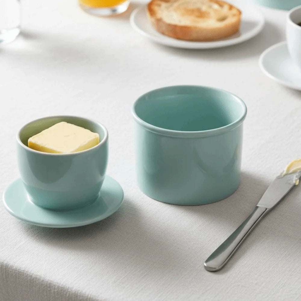 Kitchen Gadgets Ceramic French Butter Crock with Lid Solid Color Butter Cup Sealed Household Butter Jar Cheese