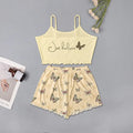Summer Silk Satin Pyjama Pajamas for Women Sexy Sleepwear Sling Top Shorts Pajama Set Cartoon Pattern Printing 2-Piece Homewear