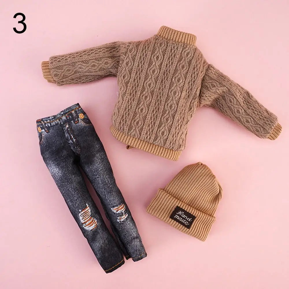 Doll Casual Clothes Hats Winter Wear Sweaters Pants Handmade Girl Doll Wearing Set For 1/6 Doll Clothes Accessories DIY Gift