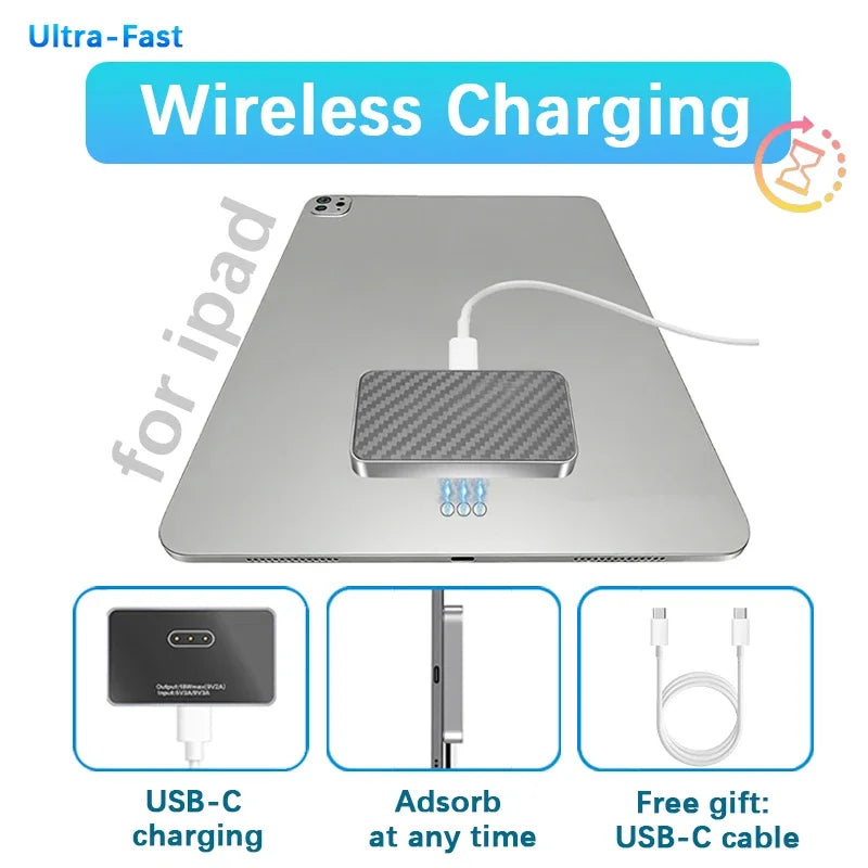 Magnetic Wireless Charger for iPad Pro 11/12/13 inches& iPad Air6/718W Fast Charging Smart Connector Alloy Wireless Charging Pad