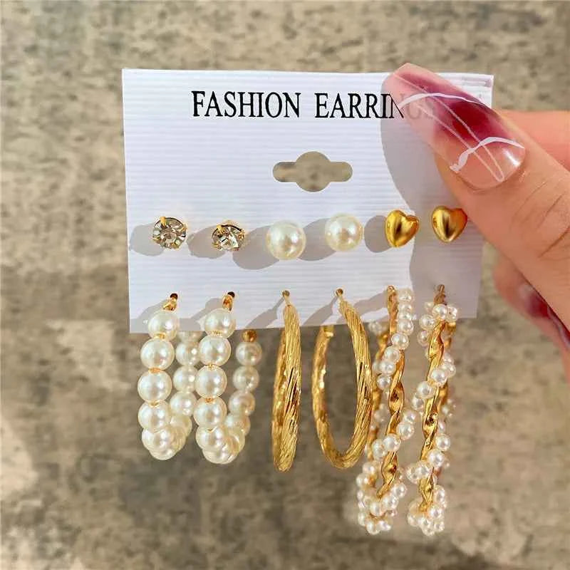 Silver Color Twist Hoop Earrings Set Brincos Heart Pearl Hoops Vintage Metal Geometric Earrings for Women 2023 Trendy Jewerly