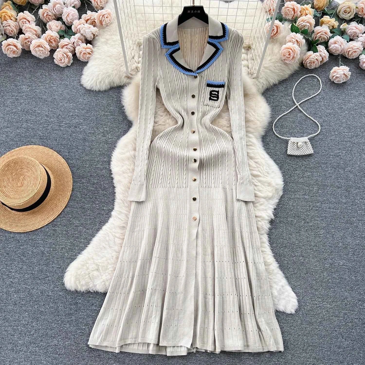 SINGREINY Autumn Winter Wear Dress Women Polo Single Breasted Pocket Design Bodycon Knitting Temperament Sweater Long Dresses