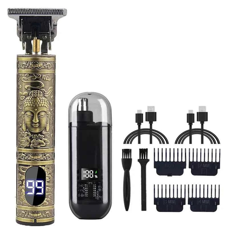 T9 Vintage Men's Electric Hair Clipper Beard Trimmer/Rechargeable Hair Cutting Machine With Nose Hair Trimmer Kit Boyfriend Gift