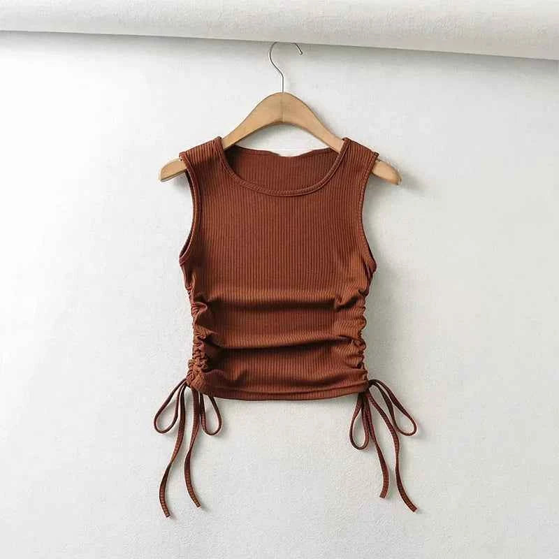 2025 Summer NEW Arrival Women Solid Color Sexy Causal Crop Top With String Both Side Club For Fashion Ladies