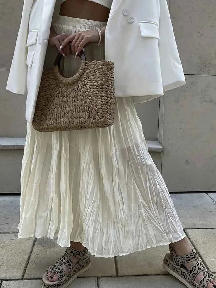 KarSaNy Long Pleated Skirts For Woman High Waist Large Hem White Skirt Summer Women's A Line Maxi Skirts For Women 2026 Long
