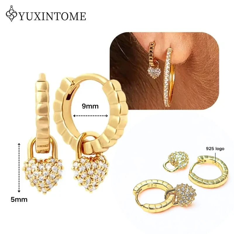 Women's 925 Sterling Silver Ear Needle Crystal Zircon Water Droplets Stud Hoop Gold Huggie Earrings Premium Luxury Party Jewelry