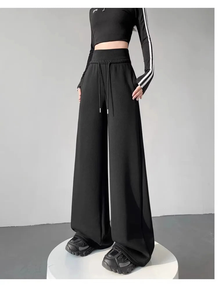 Women's Gray Sports High Waist Hanging Loose Slimming Straight Leg Wide Leg Pants American Sweatpants