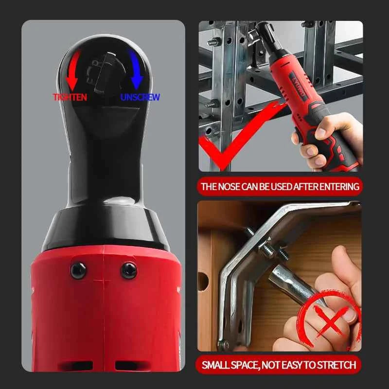 LYUWO 12V Cordless Right Angle Electric Wrench 45NM 3/8 Inch Ratchet Wrench Disassembly Nut Car Maintenance Tool With 4 Sockets