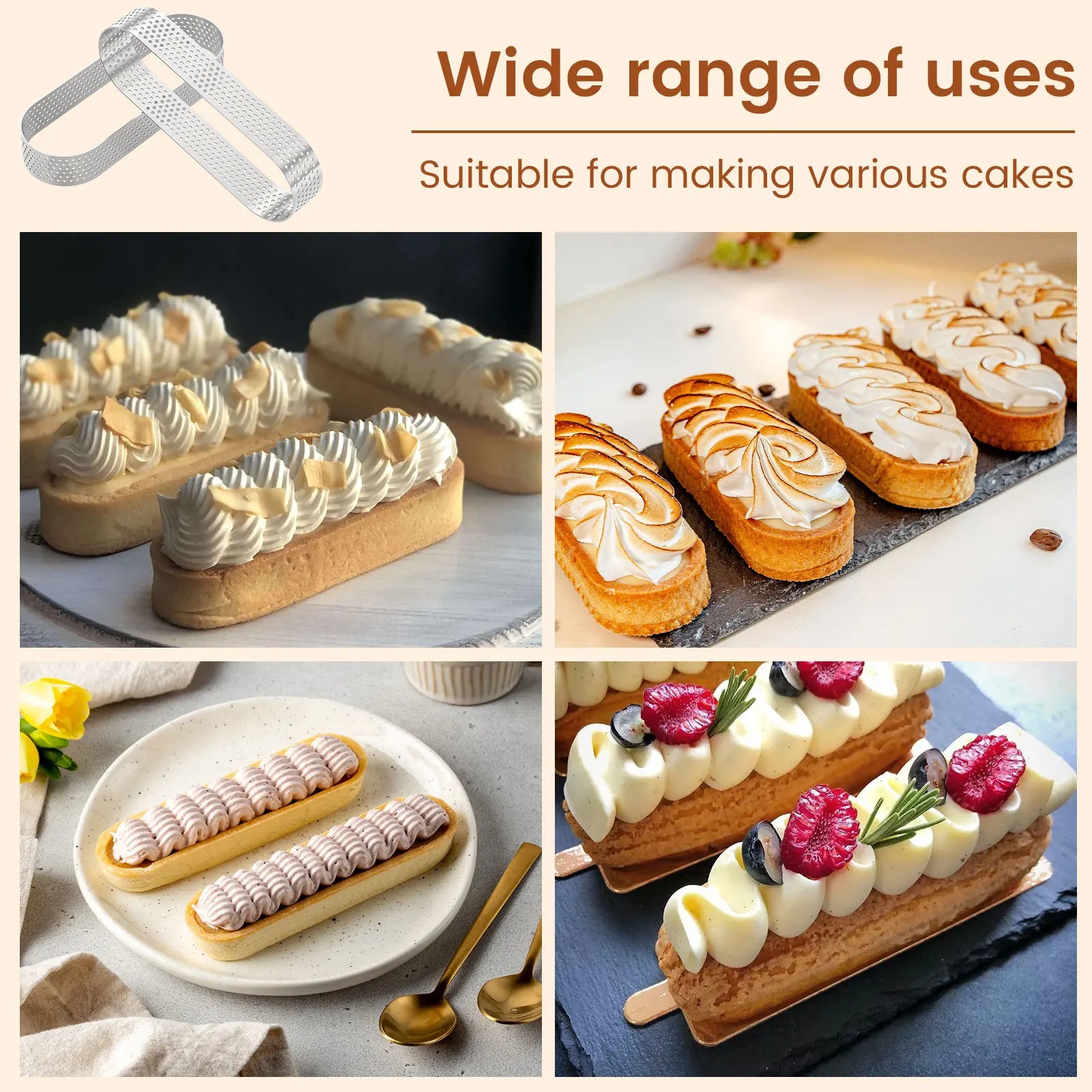 12Pcs Oval Muffin Tart Rings Stainless Steel Porous Tart Ring Perforated Cake Mousse Mold Cookies Cutter Pastry Quiche Mold Tool