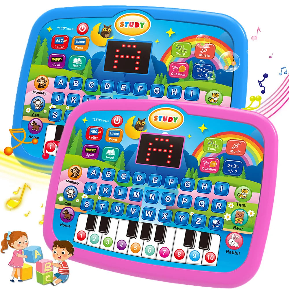 Kids Educational Learning Tablet Toy for Age 3+, Early Literacy Math Music Learning Pad with Electronic Keyboard, Birthday Chris